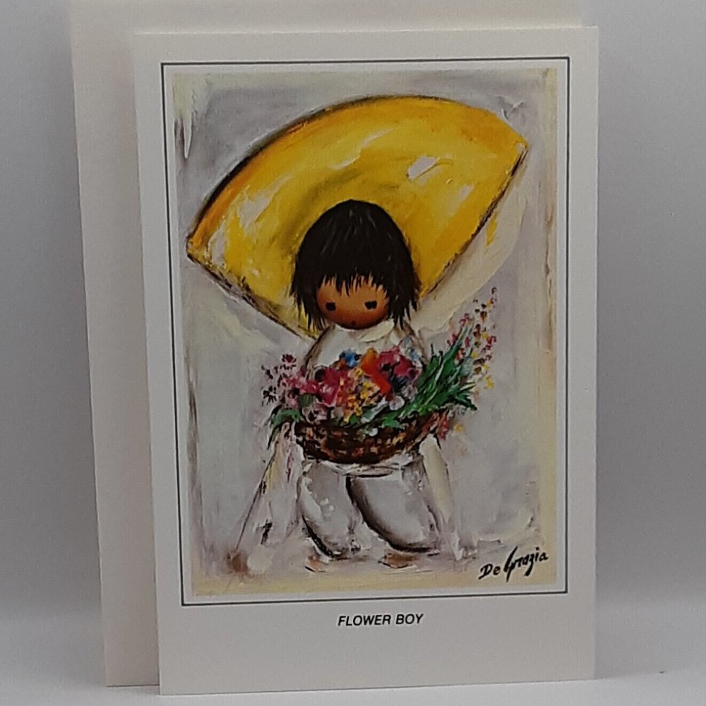 DeGrazia Flower Boy Vintage Blank Card Collectible Frameable Southwestern Art